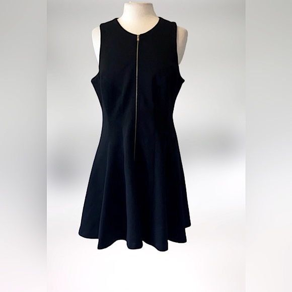 Black Waffle Knit Bar III Metallic Gold Zipper Fit&Flare Midi Skater Dress SZ XL - Picture 12 of 14